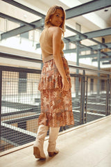 Caramel floral chiffon skirt 9351 - VirtuousWares:Global