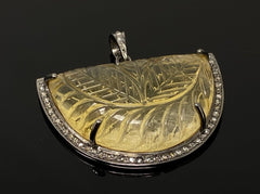 Carved Citrine Diamond Pendant, Pave Diamond Oxidized Sterling Silver - VirtuousWares:Global