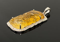 Carved Citrine Diamond Pendant, Pave Diamond Sterling Silver Pendant, - VirtuousWares:Global