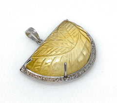 Carved Citrine Diamond Pendant, Pave Diamond Sterling Silver Pendant, - VirtuousWares:Global