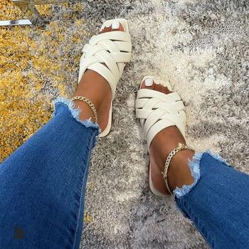 Casual Outdoor Women Slippers Leather Flat Beach Slides Summer - VirtuousWares:Global