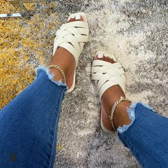 Casual Outdoor Women Slippers Leather Flat Beach Slides Summer - VirtuousWares:Global