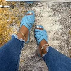 Casual Outdoor Women Slippers Leather Flat Beach Slides Summer - VirtuousWares:Global