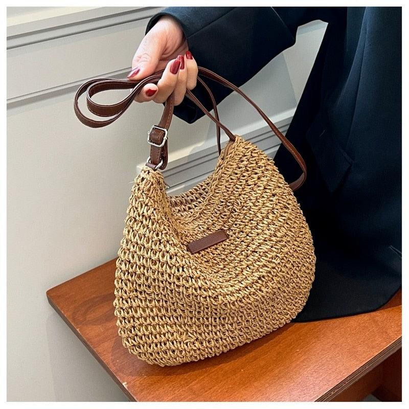 Casual Summer Shoulder Straw Bag - VirtuousWares:Global