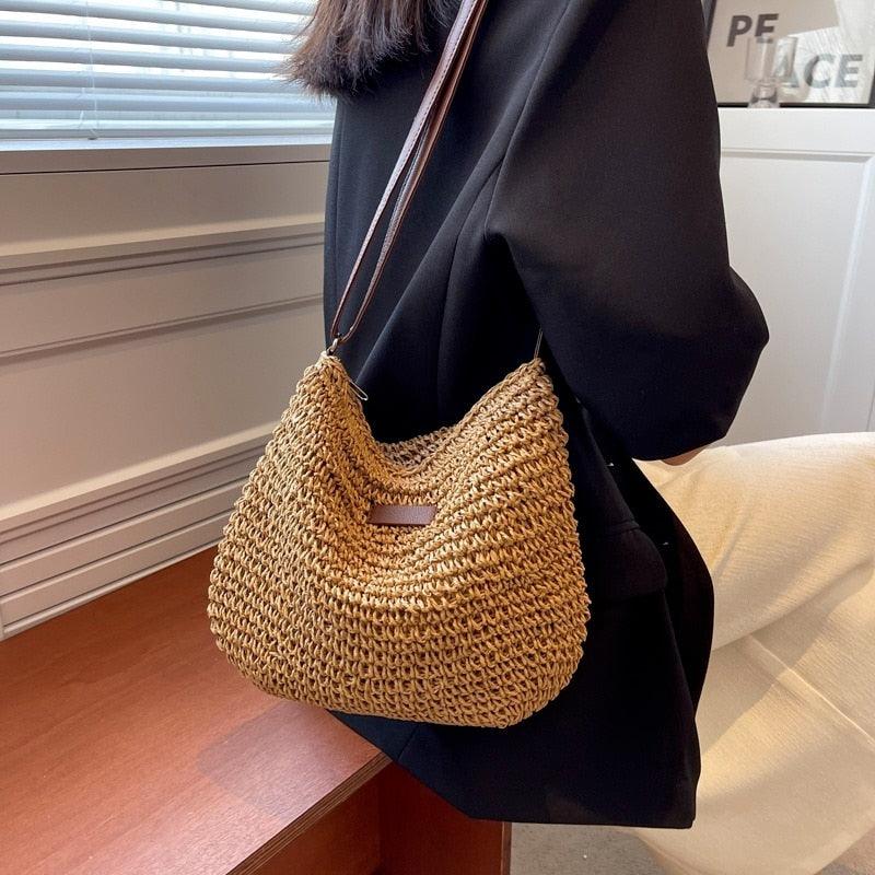 Casual Summer Shoulder Straw Bag - VirtuousWares:Global