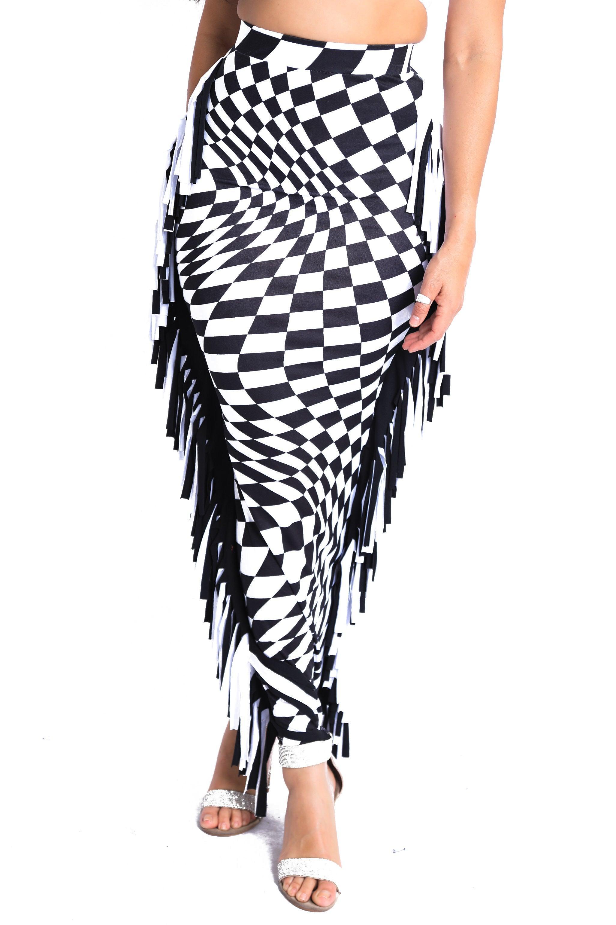 Checkered Elastic High Waist Stretch Bodycon Maxi Pencil Skirt - VirtuousWares:Global