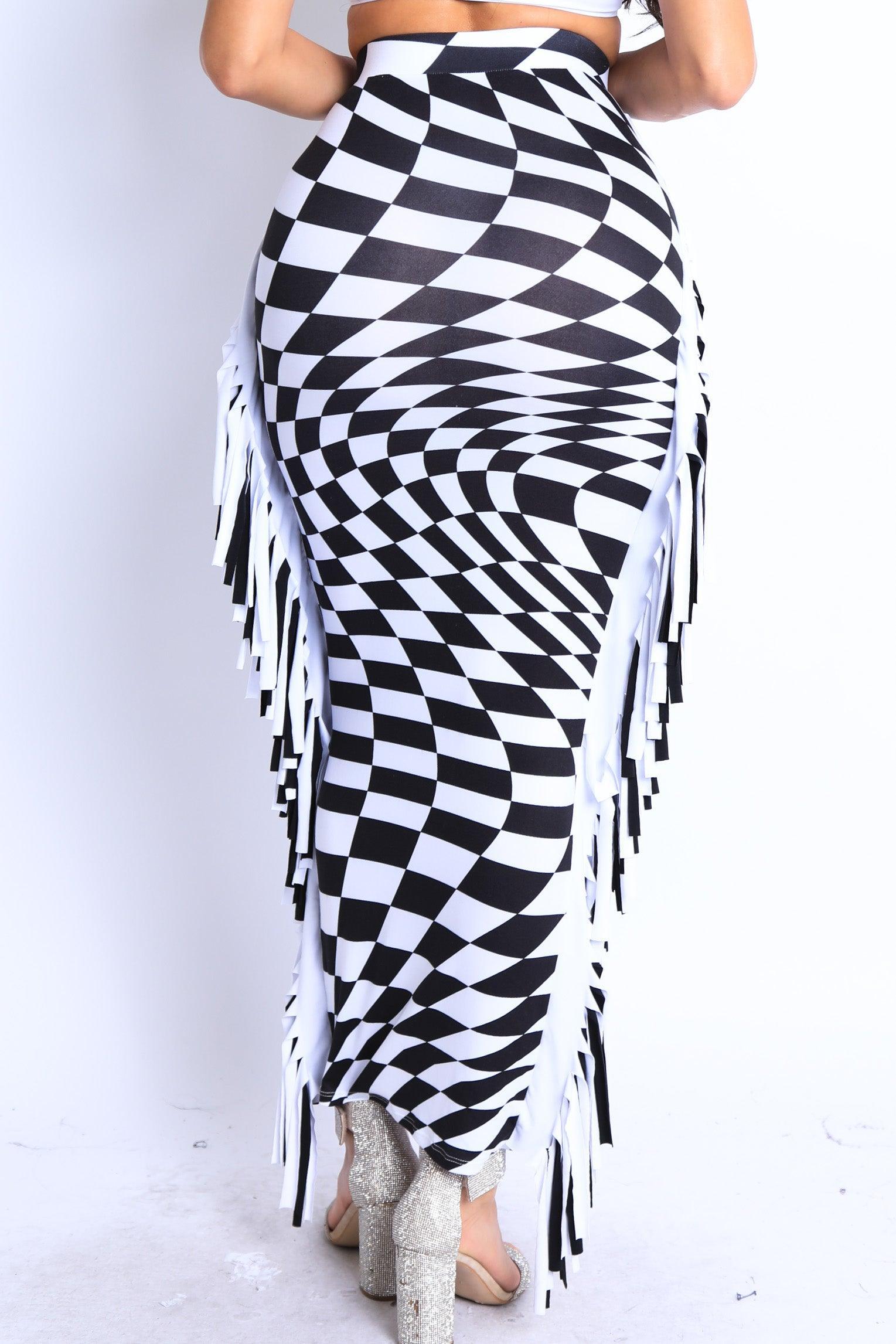 Checkered Elastic High Waist Stretch Bodycon Maxi Pencil Skirt - VirtuousWares:Global