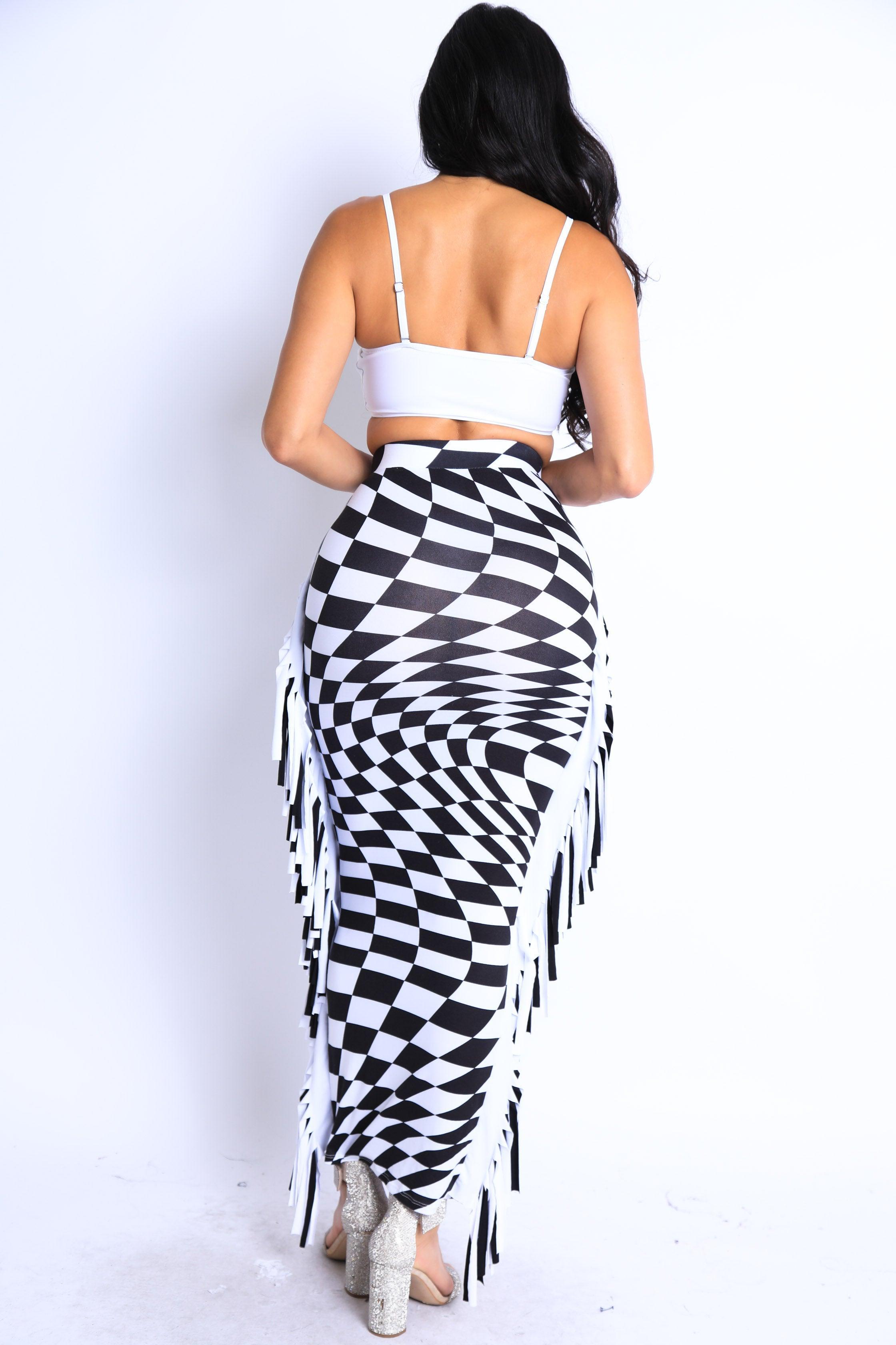 Checkered Elastic High Waist Stretch Bodycon Maxi Pencil Skirt - VirtuousWares:Global