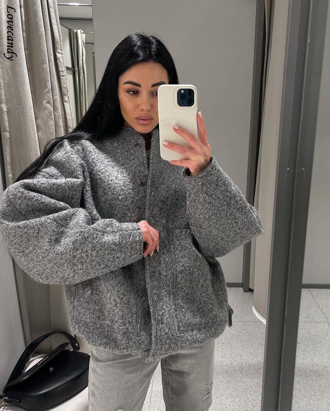 Chic Solid Grey Streetwear Oversized Women Outwear - VirtuousWares:Global