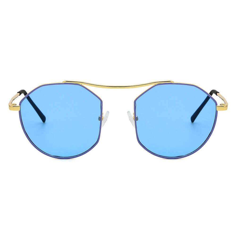CHOCTAW - Round Tinted Geometric Brow-Bar Fashion Sunglasses - VirtuousWares:Global
