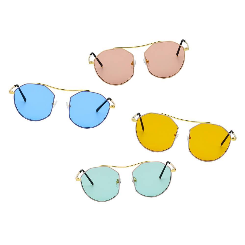 CHOCTAW - Round Tinted Geometric Brow-Bar Fashion Sunglasses - VirtuousWares:Global