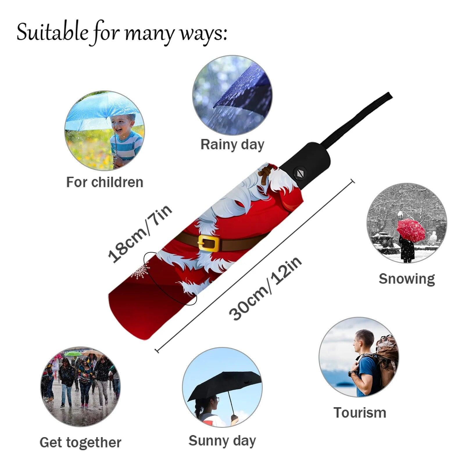 Christmas Santa Gift Automatic Umbrella for Rain and Sun Male Women - VirtuousWares:Global