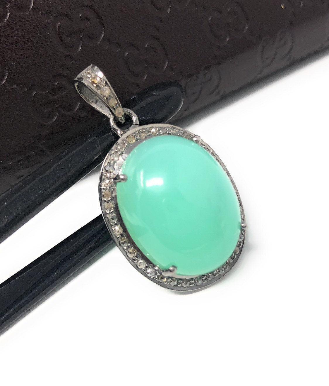 Chrysoprase Pendant, Gemstone Pendant, Silver Pendant, Chrysoprase - VirtuousWares:Global