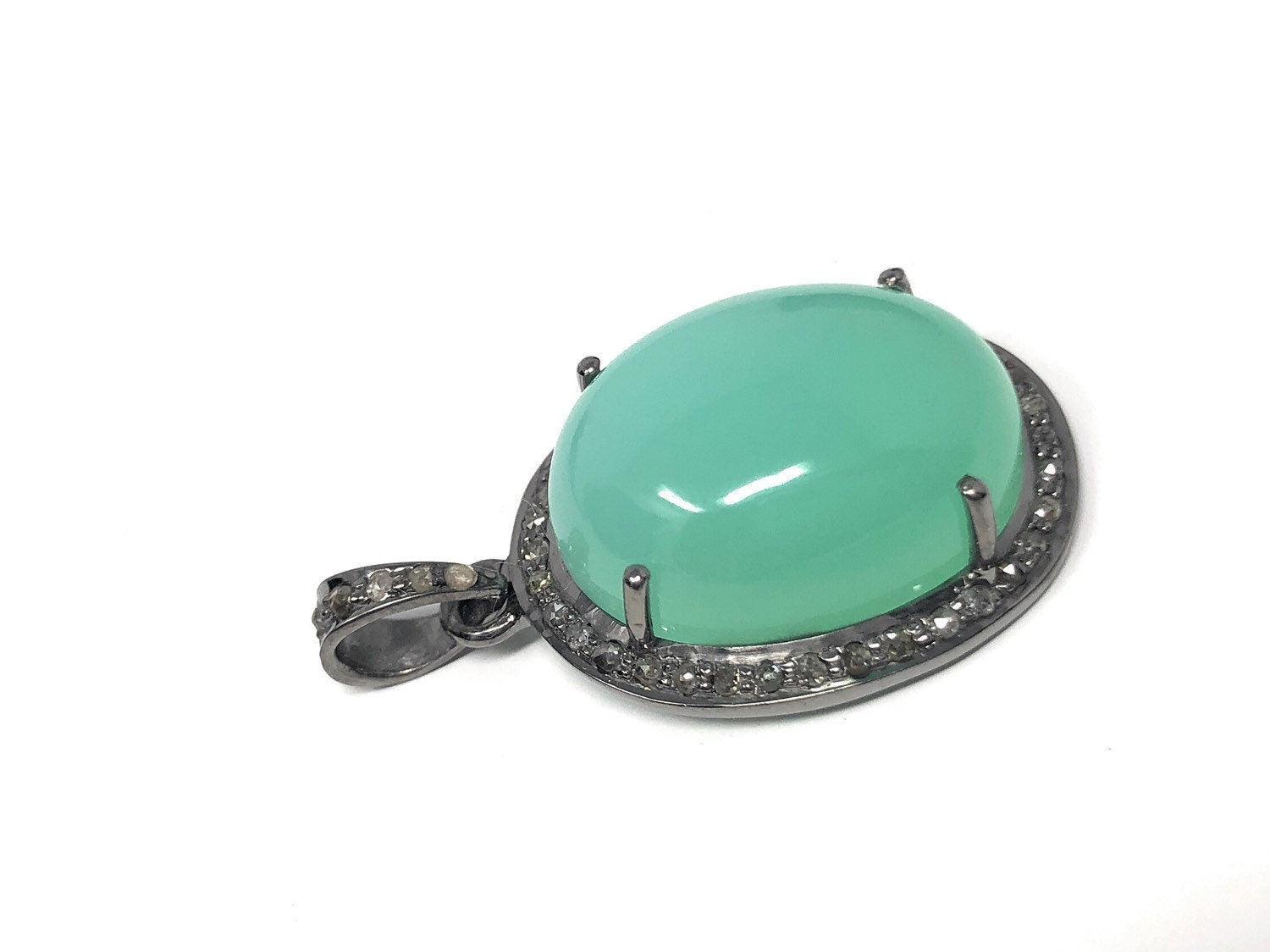 Chrysoprase Pendant, Gemstone Pendant, Silver Pendant, Chrysoprase - VirtuousWares:Global