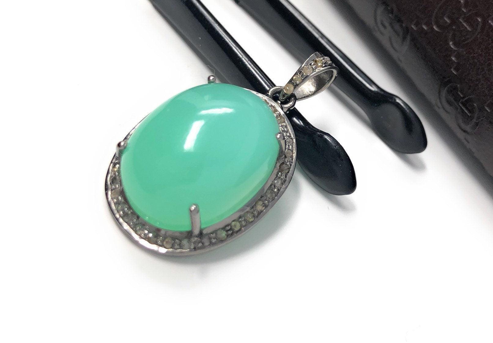 Chrysoprase Pendant, Gemstone Pendant, Silver Pendant, Chrysoprase - VirtuousWares:Global