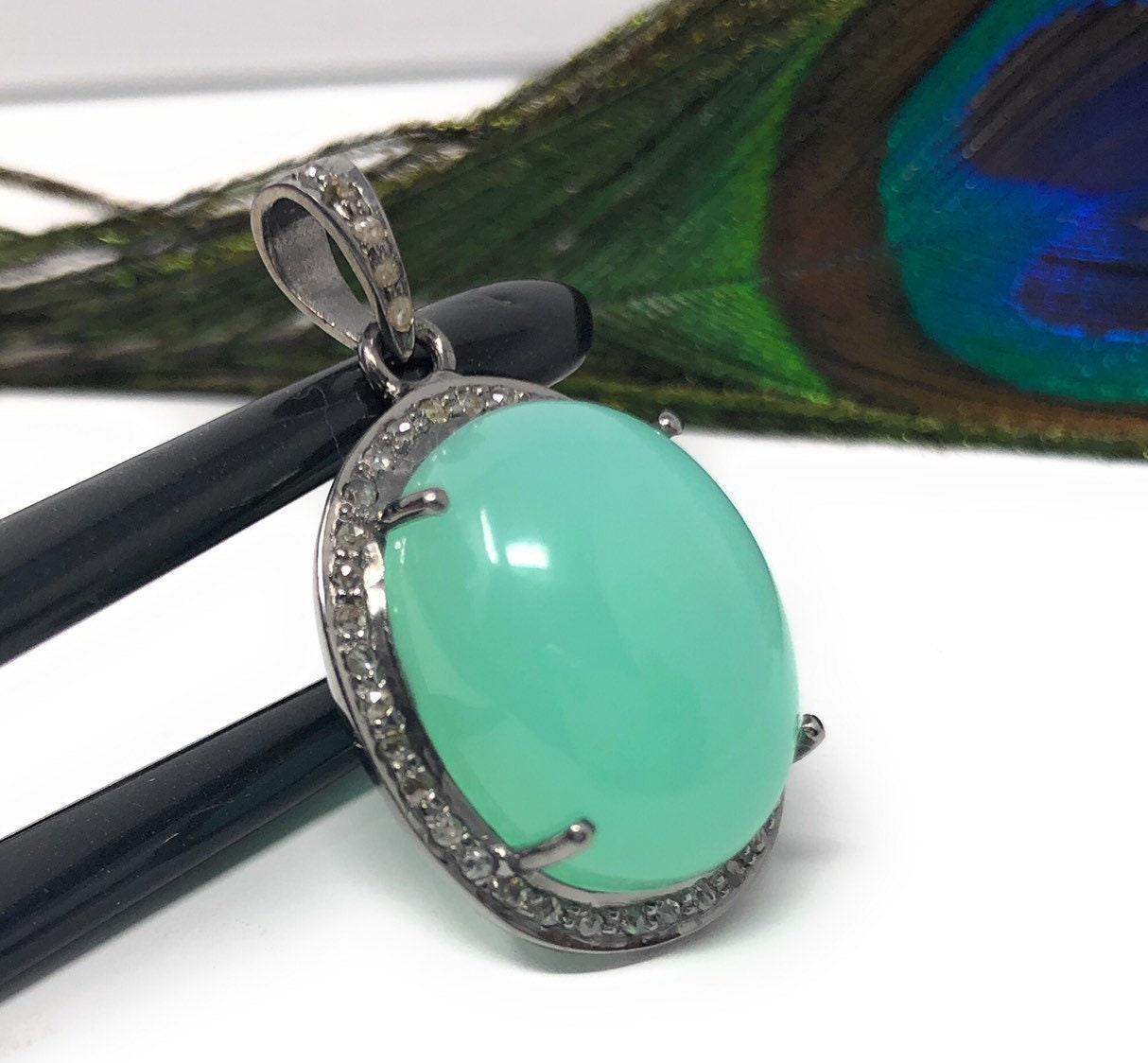 Chrysoprase Pendant, Gemstone Pendant, Silver Pendant, Chrysoprase - VirtuousWares:Global