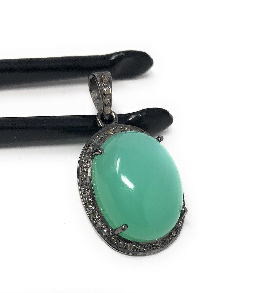 Chrysoprase Pendant, Gemstone Pendant, Silver Pendant, Chrysoprase - VirtuousWares:Global