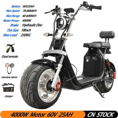Citycoco Electric Scooter 4000W Powerful Motor Max Speed 70-80KM/H 60V25AH Battery Charging Mileage 40-60KM Max Load 250KG - VirtuousWares:Global