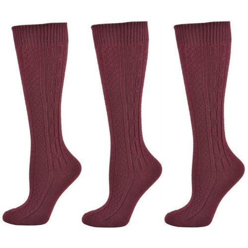 Classic Cable Knit Acrylic Knee High Socks 3 Pair Pack - VirtuousWares:Global