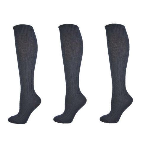 Classic Cable Knit Acrylic Knee High Socks 3 Pair Pack - VirtuousWares:Global