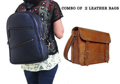 Combo Of 2 , Black Leather Backpack With Simple Leather bag. - VirtuousWares:Global