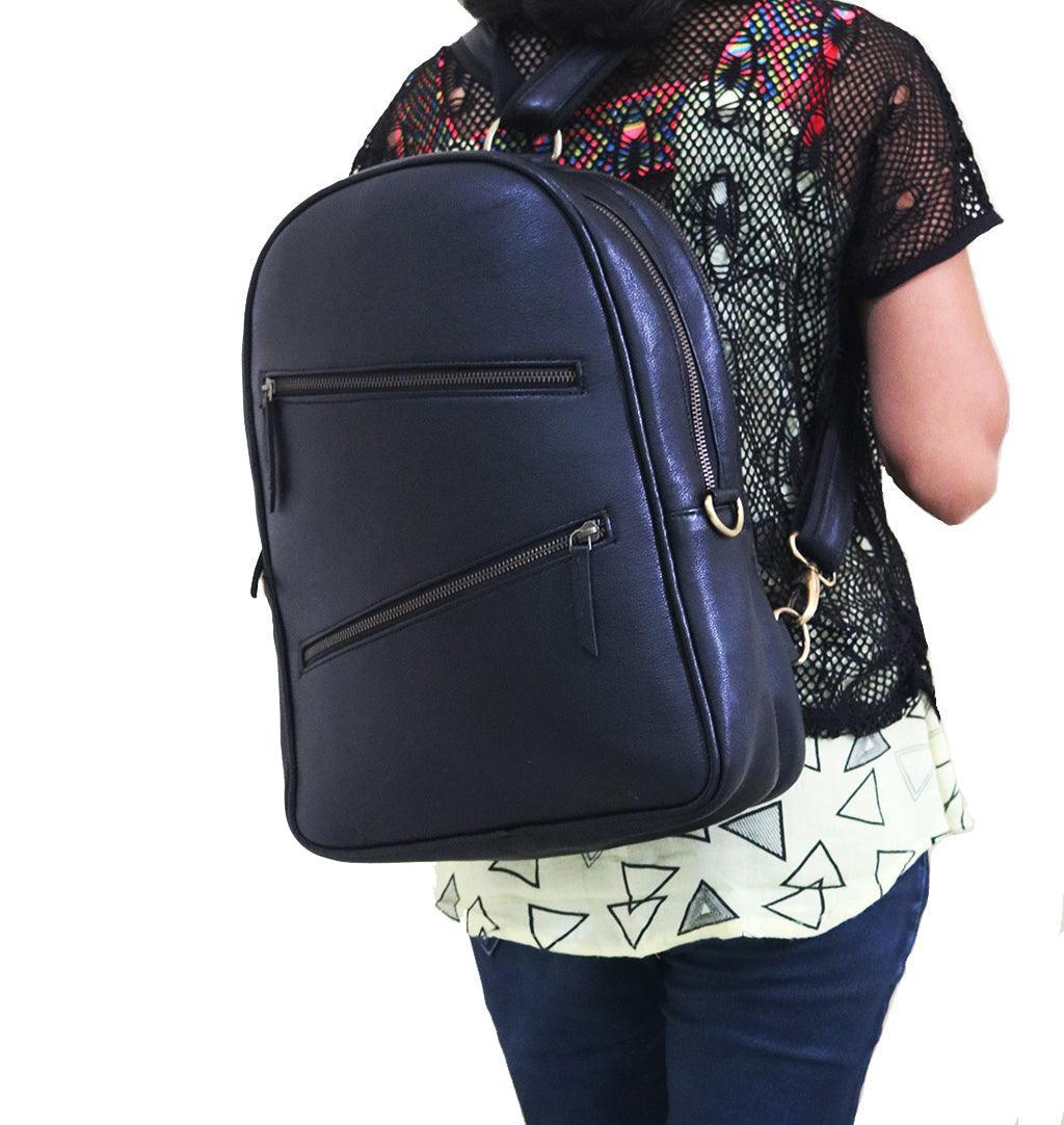 Combo Of 2 , Black Leather Backpack With Simple Leather bag. - VirtuousWares:Global