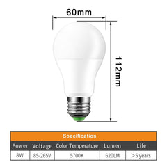 Cool White 12W 8LED E27 Ball Bulb Auto Sensor - VirtuousWares:Global