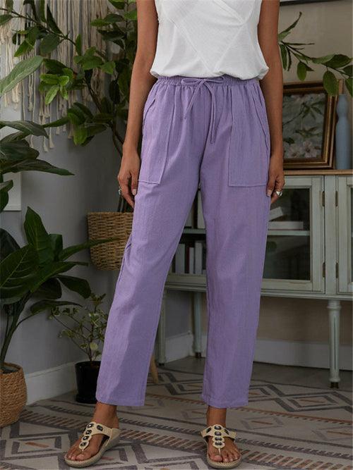 Cotton Linen Pants Loose Solid Color High Waist Trousers Long Pants - VirtuousWares:Global