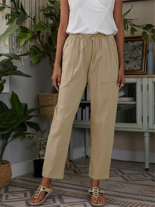 Cotton Linen Pants Loose Solid Color High Waist Trousers Long Pants - VirtuousWares:Global