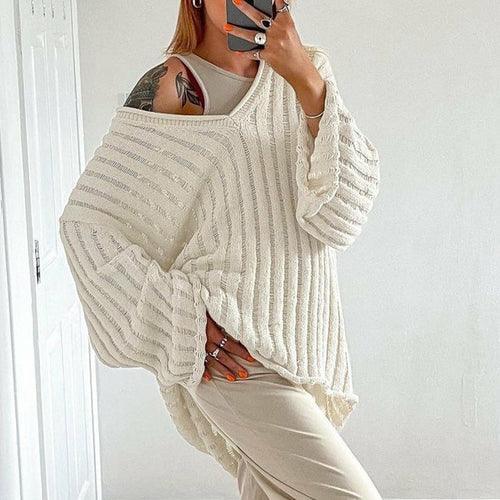 Cotton Loose Top Solid Color Hollow Out Sweater - VirtuousWares:Global