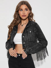 Cowboy Jacket Tassel Stitching Sexy Ripped Denim Coat - VirtuousWares:Global