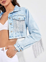 Cowboy Jacket Tassel Stitching Sexy Ripped Denim Coat - VirtuousWares:Global