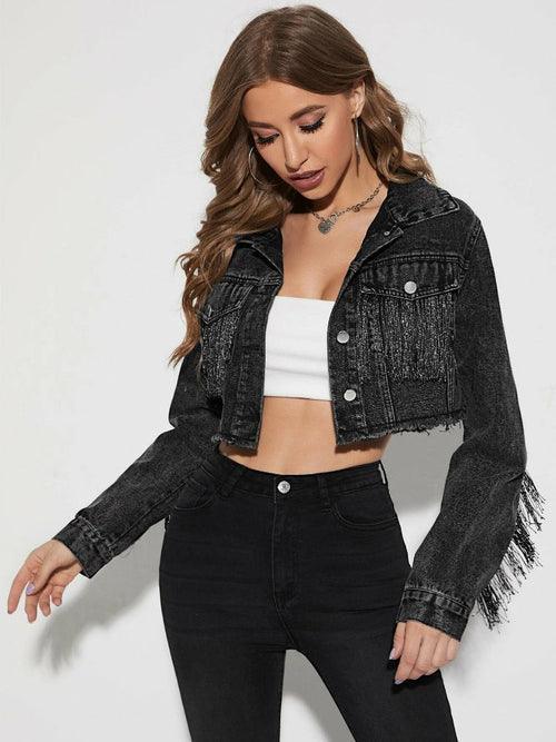 Cowboy Jacket Tassel Stitching Sexy Ripped Denim Coat - VirtuousWares:Global