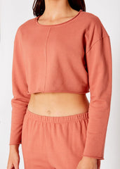 Cropped Scoop Neck Terry Sweatshirt In Rose - VirtuousWares:Global