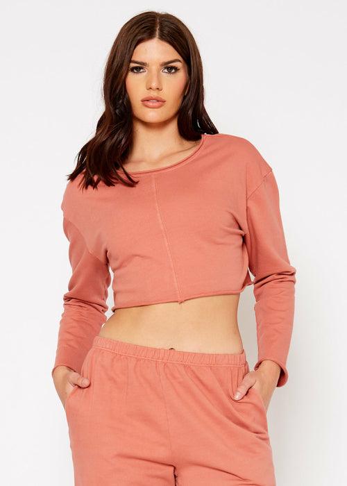 Cropped Scoop Neck Terry Sweatshirt In Rose - VirtuousWares:Global