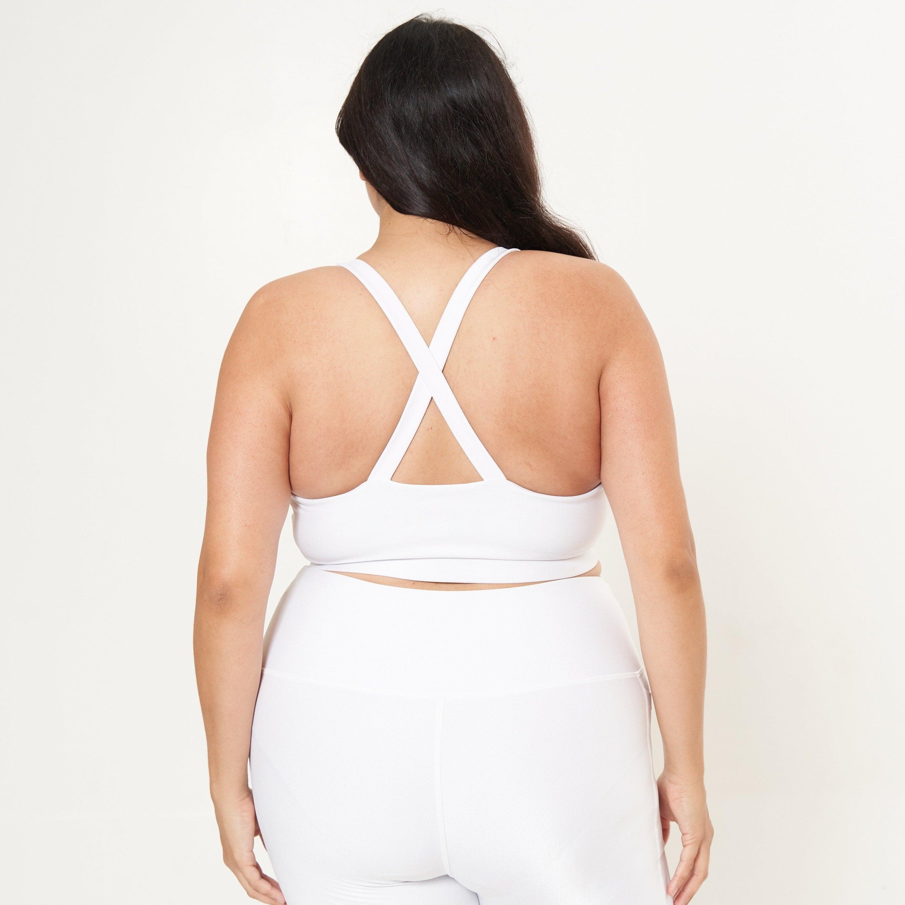 Cross Back Performance Bra Top- White Rib Pattern - VirtuousWares:Global