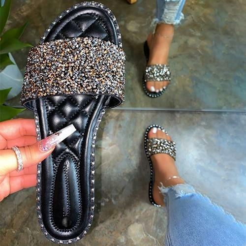 Crystal Women Slippers Bling Bling Flats Female Beach Shoes Summer - VirtuousWares:Global