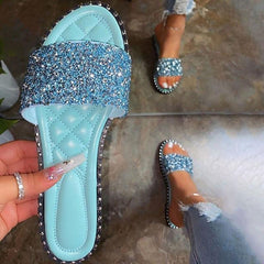 Crystal Women Slippers Bling Bling Flats Female Beach Shoes Summer - VirtuousWares:Global