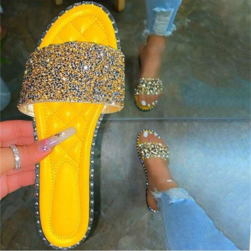 Crystal Women Slippers Bling Bling Flats Female Beach Shoes Summer - VirtuousWares:Global
