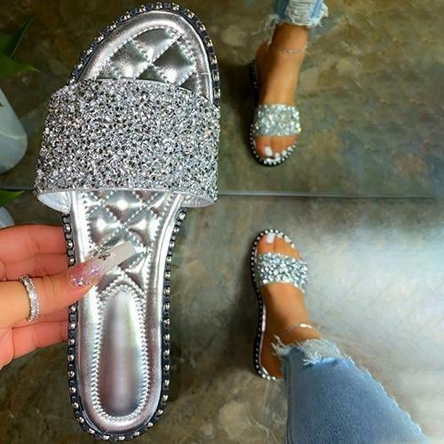 Crystal Women Slippers Bling Bling Flats Female Beach Shoes Summer - VirtuousWares:Global