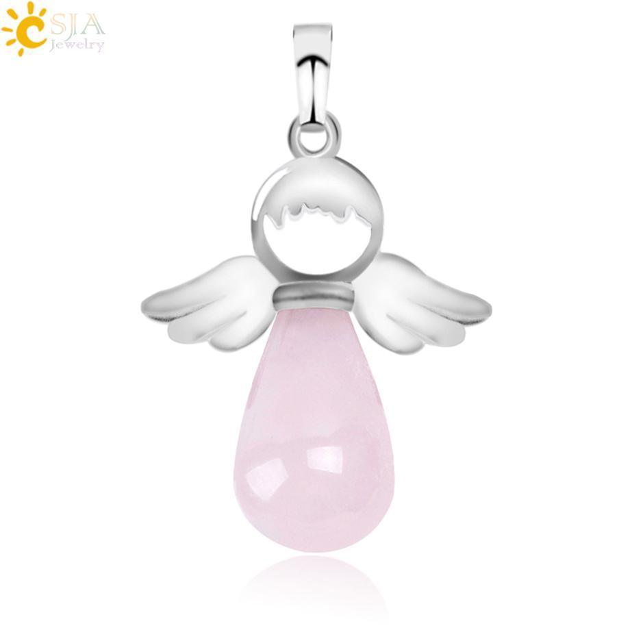 CSJA New Natural Stone Pendant for Necklace Pink Rose Quartz Onyx - VirtuousWares:Global