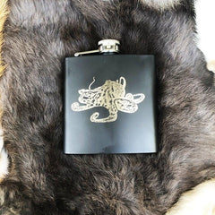 Custom Kraken / Octopus Design Mat Black Flask 8oz Stainless Steel - VirtuousWares:Global