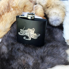 Custom Kraken / Octopus Design Mat Black Flask 8oz Stainless Steel - VirtuousWares:Global