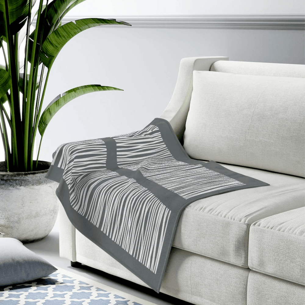 Dark Gray Abstract Lines Plush Blanket Throw - VirtuousWares:Global