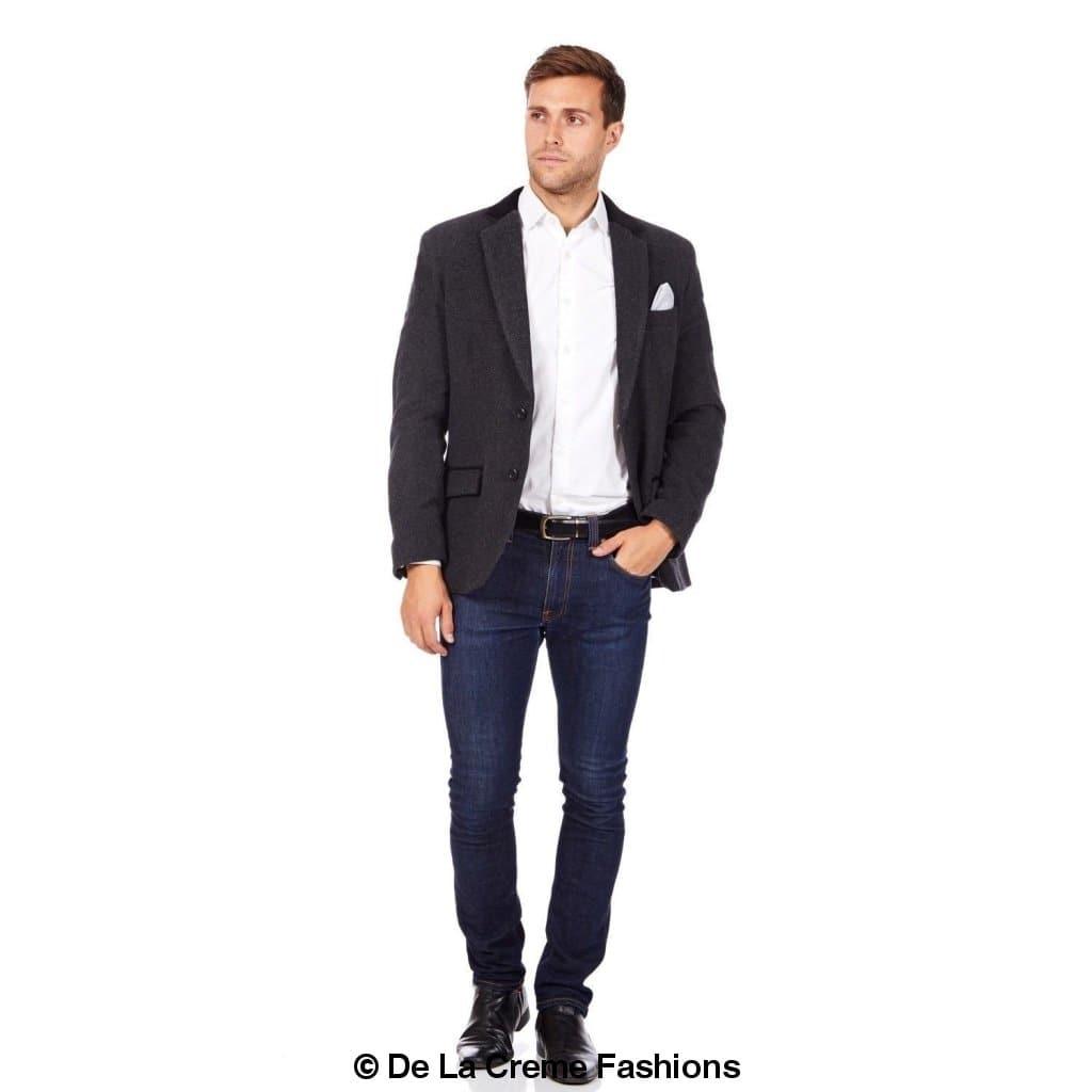 De La Creme MAN - Mens Luxury Wool Blend Jacket Velvet Trim - VirtuousWares:Global