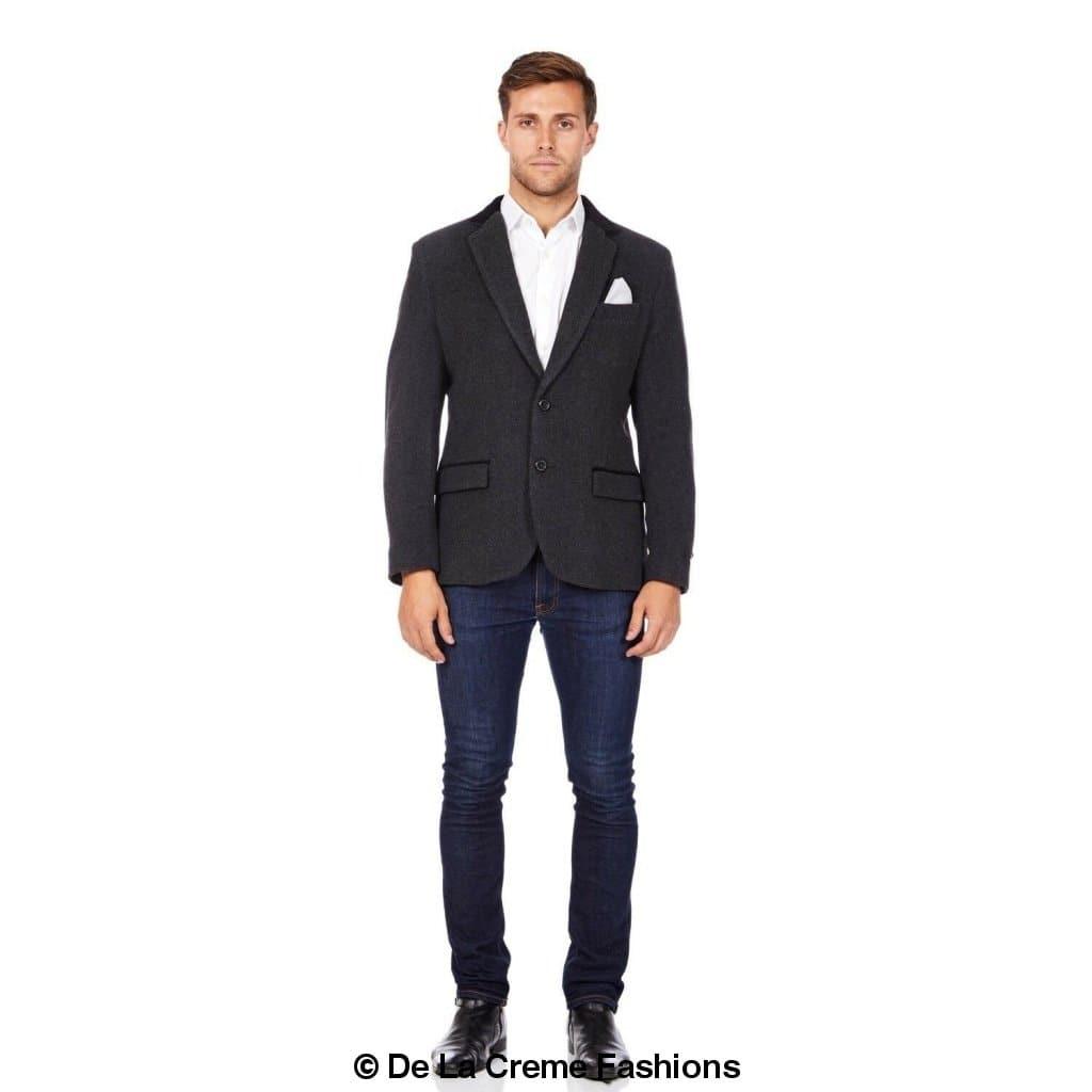 De La Creme MAN - Mens Luxury Wool Blend Jacket Velvet Trim - VirtuousWares:Global