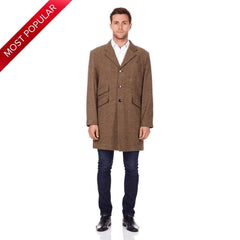 De La Creme MAN - Mens Wool Blend Herringbone Design Coat - VirtuousWares:Global