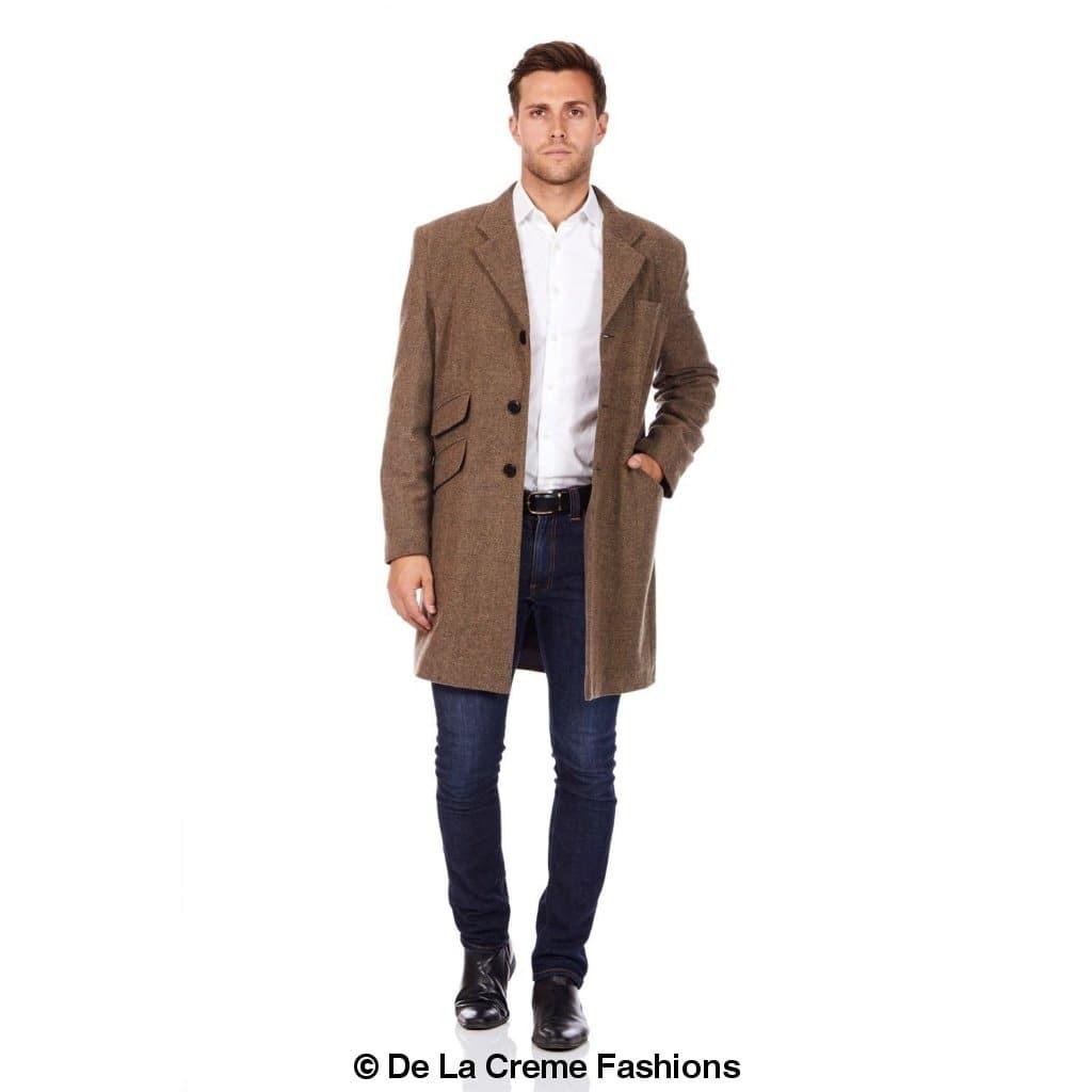 De La Creme MAN - Mens Wool Blend Herringbone Design Coat - VirtuousWares:Global