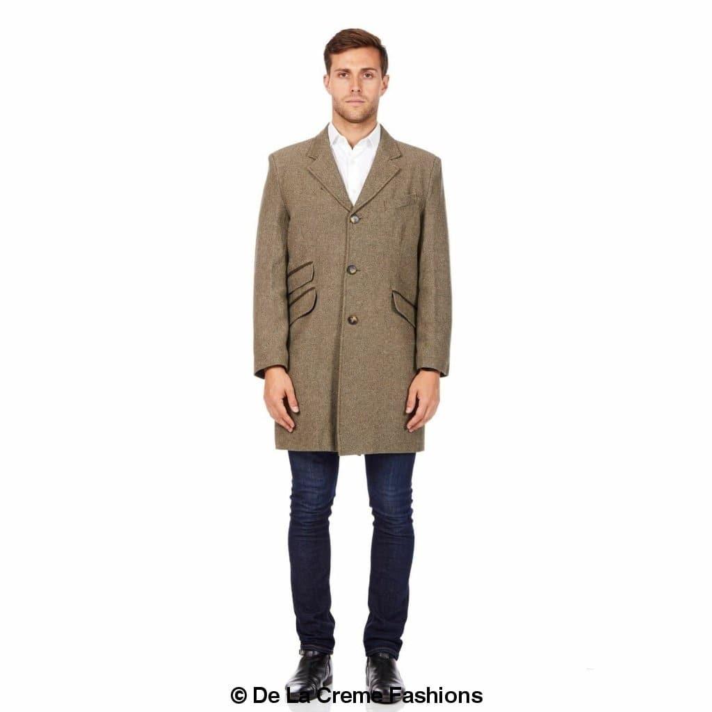 De La Creme MAN - Mens Wool Blend Herringbone Design Coat - VirtuousWares:Global