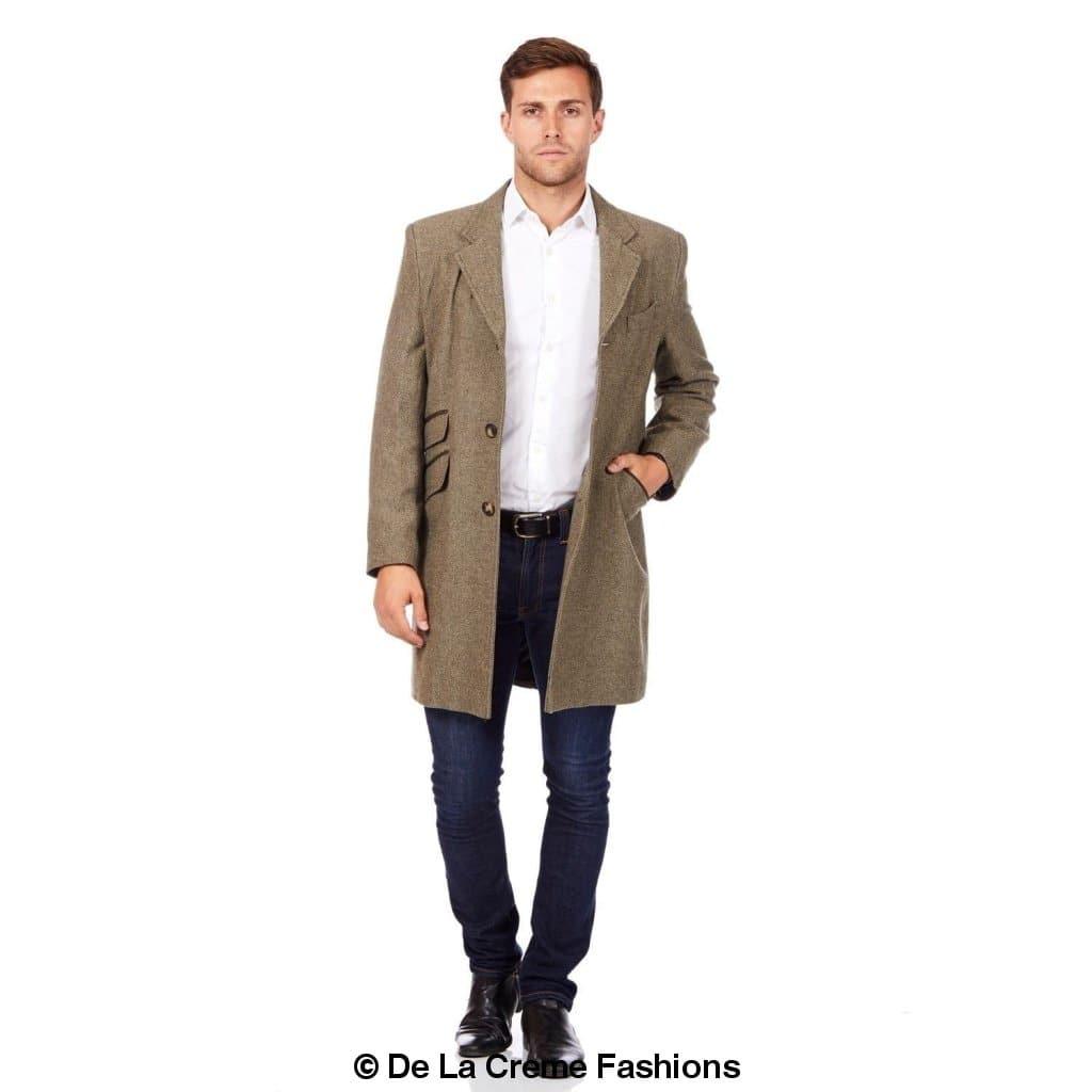 De La Creme MAN - Mens Wool Blend Herringbone Design Coat - VirtuousWares:Global